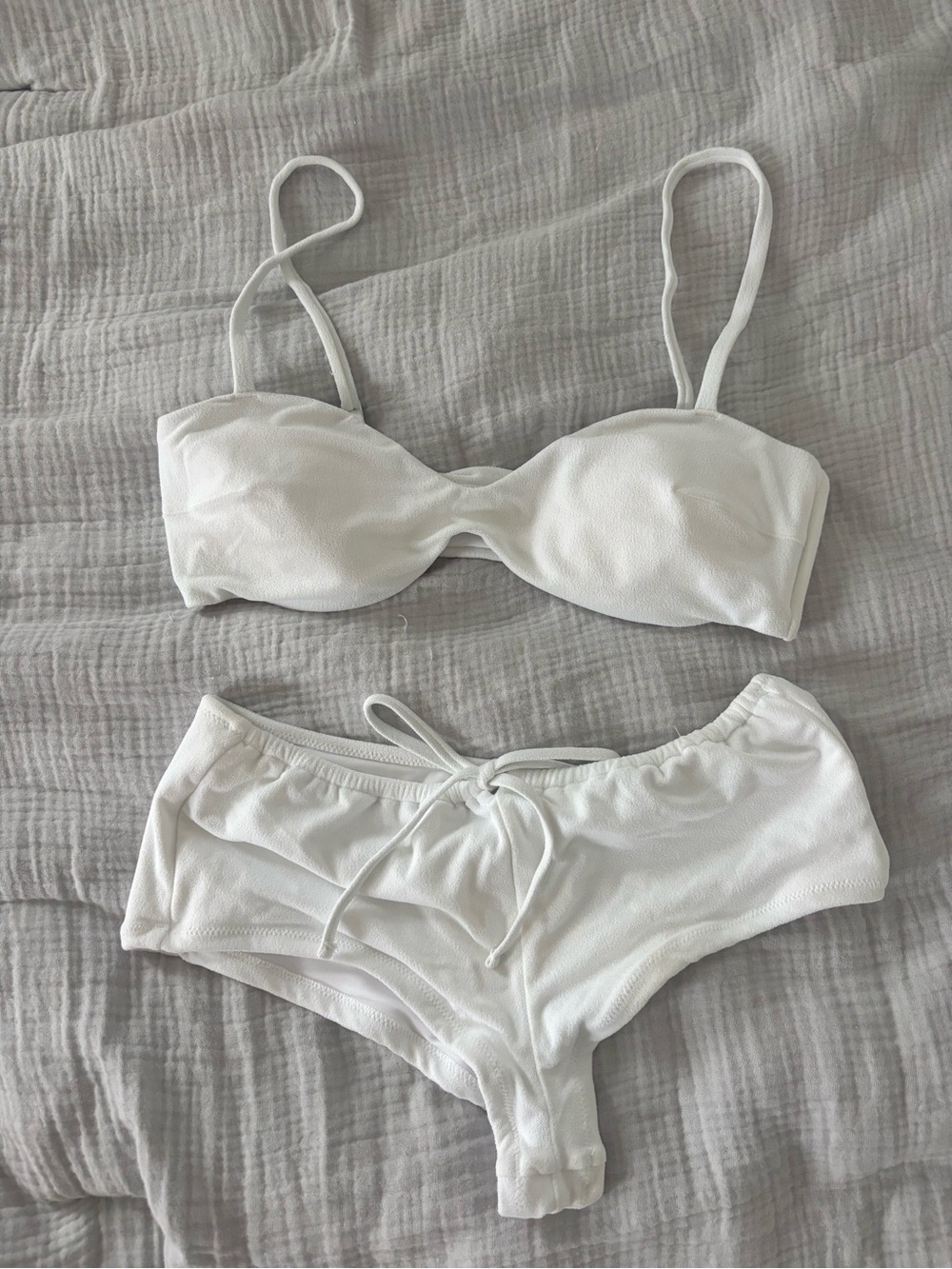 aerie White Textured Bandeau Bikini Top & Drawstring Shorts